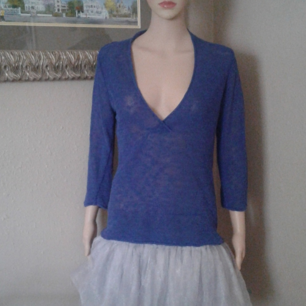 Coldwater Creek Deep Blue Sheer Woven Top Size XS